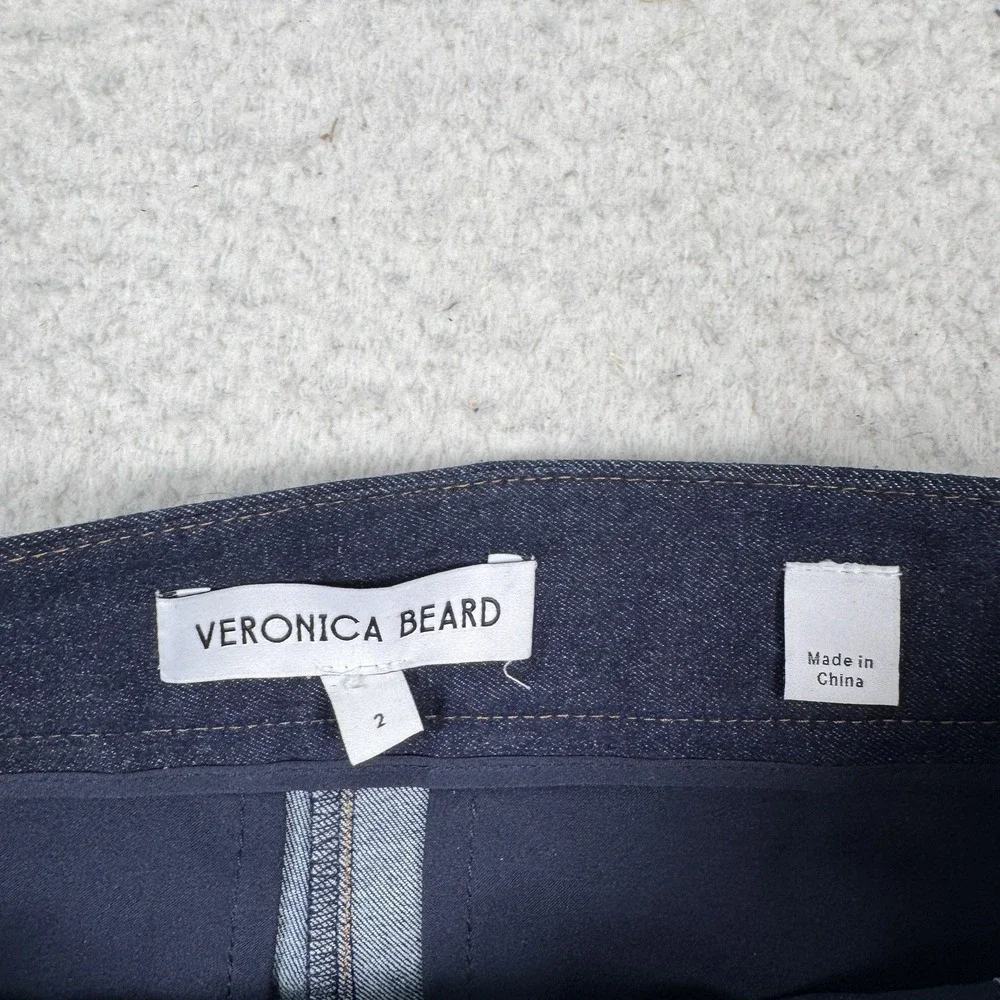Veronica Beard Jeans Womens 2 High Rise Flare Blue Pintuck Seam Blue Gold Button